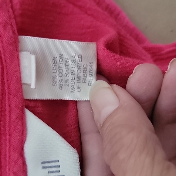 J. Jill Size L Linen Blend Bright Pink Button Down Short Sleeve Blouse, EUC - Picture 7 of 11